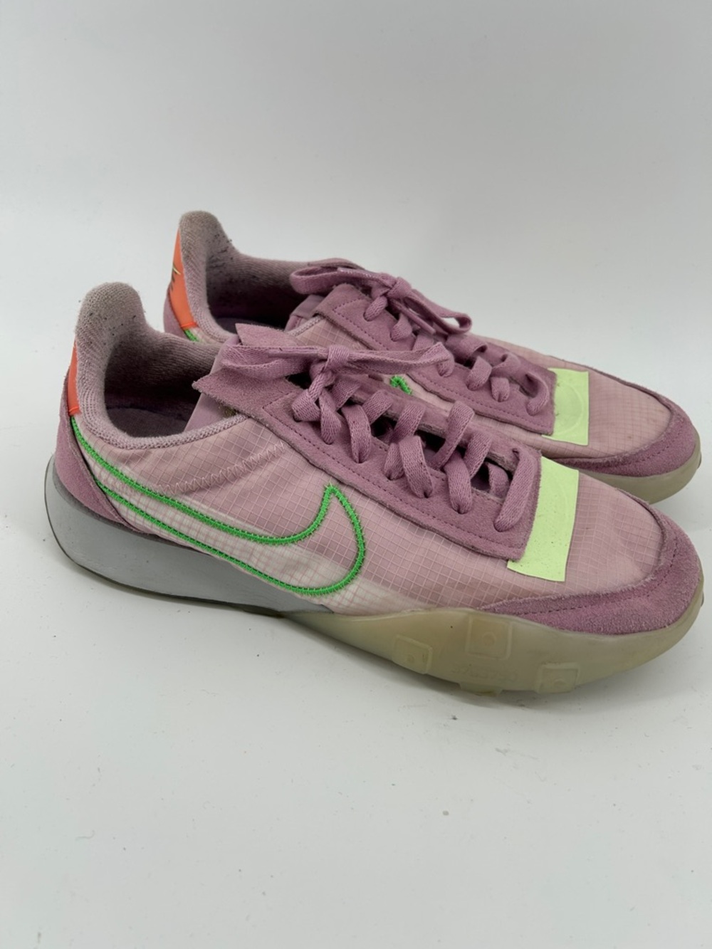 Nike Womens Waffle Racer 2X Shoes Ck6647 purple green preowned size 11